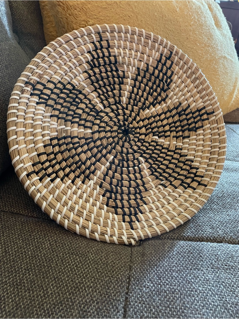 Handwoven Natural and Black Decorative Woven Wall Basket